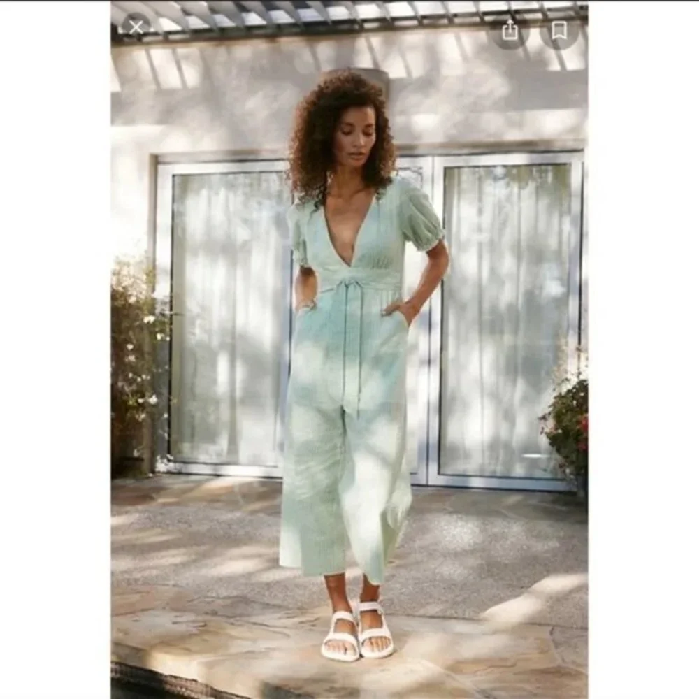NWT Charlie Holiday Rowan Anthropologie Gingham Jumpsuit Green - Picture 6 of 7